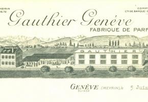 Anciennes étiquettes de la parfumerie Gauthier. DR Entête du papier à lettres de la parfumerie Gauthier. DR 