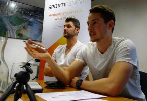 Le  joueur de beach-volley Sébastien Chevallier et le rameur champion olympique Lucas Tramèr. FRANCIS HALLER 