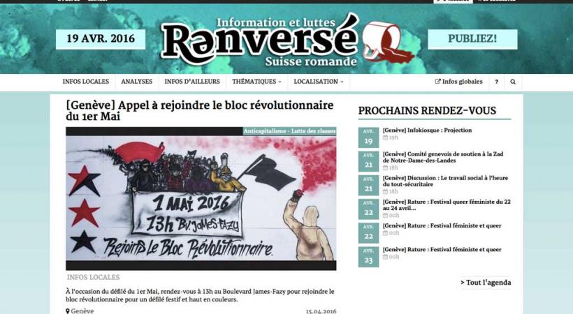 Capture d’écran du site annonçant la manifestation anticapitaliste du 1er mai. DR