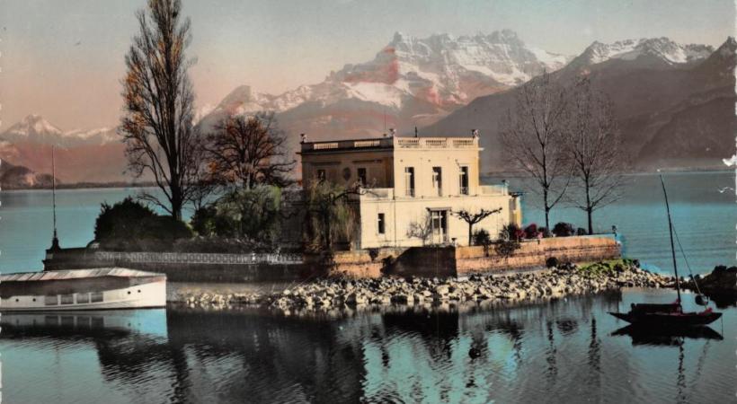 Une ancienne carte postale de l’île de Salagnon, située entre Montreux et la Tour-de Peilz. DR