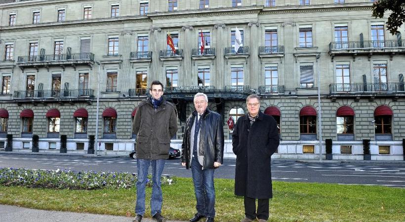 Les municipaux Simon Brandt (PLR), Jean-Charles Lathion (PDC) et Daniel Sormanni (MCG).  DAVID ROSEMBAUM-KATZMAN 