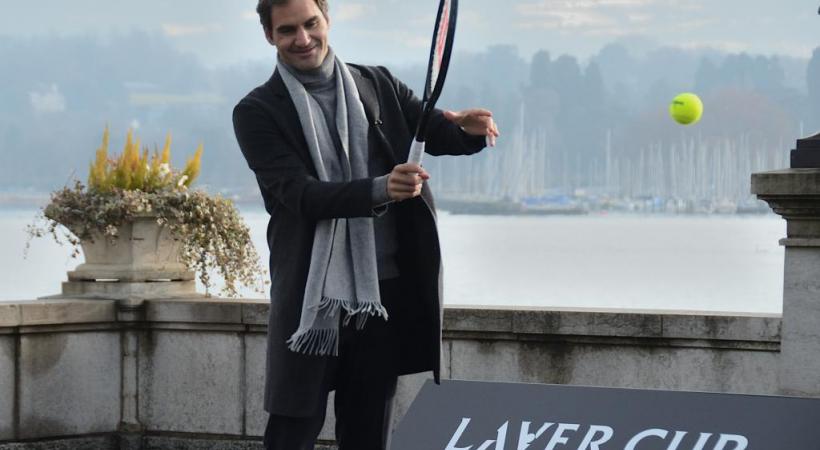 Rodger Federer lors de la promotion de la Laver Cup sur le quai du Mont-Blanc